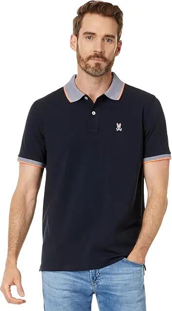 Psycho Bunny Northlake Jersey Polo (Navy/Orange) Men's Short Sleeve Knit Cover