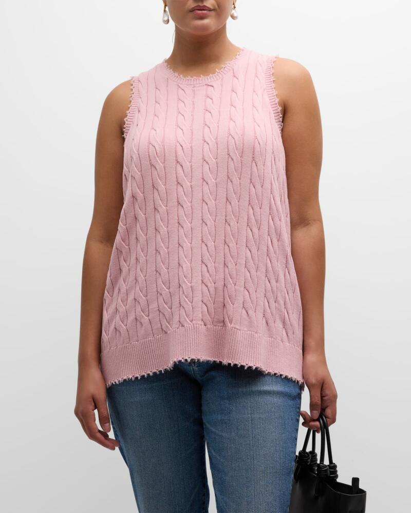 Minnie Rose Plus Size Frayed Cable-Knit Tank Cover