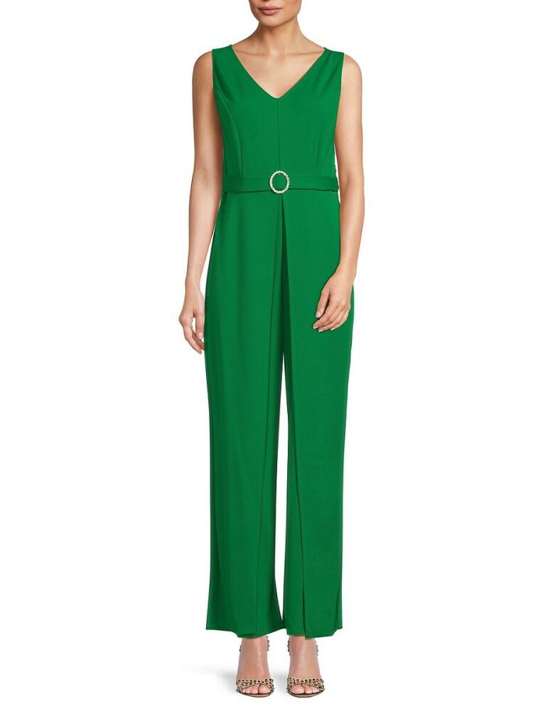 Marina Women's V Neck Belted Jumpsuit - Green Cover