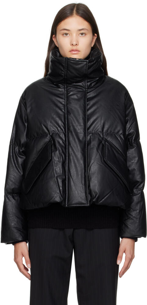 MM6 Maison Margiela Black Embroidered Faux-Leather Down Jacket Cover