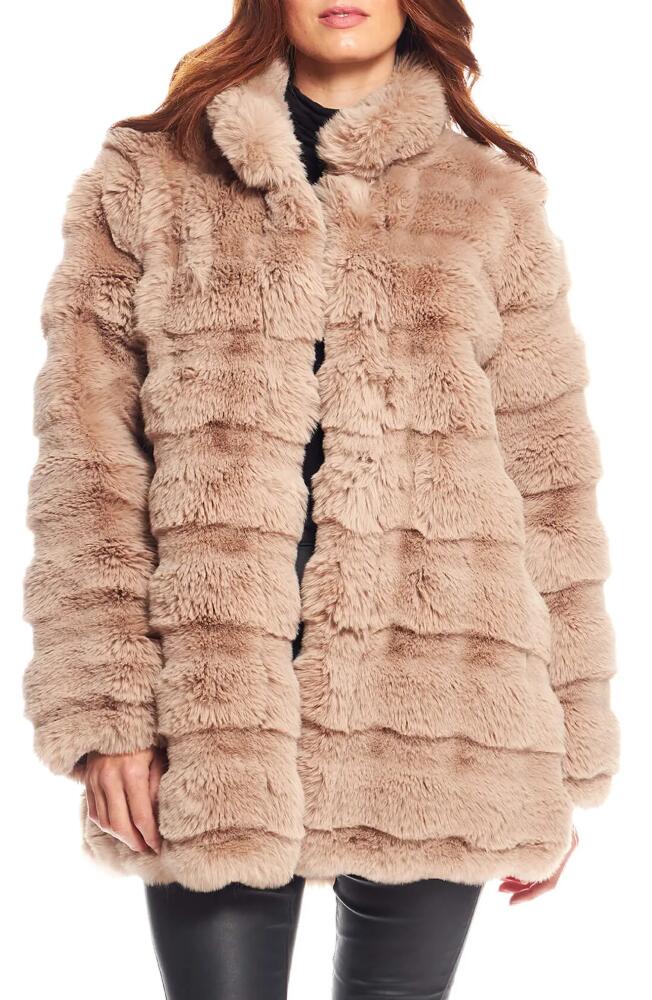 DONNA SALYERS FABULOUS FURS Rainier Reversible Faux Fur Coat in Camel Cover