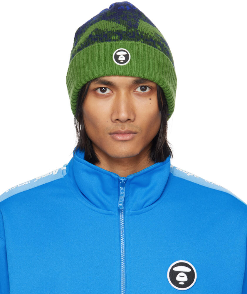 AAPE by A Bathing Ape Green & Blue Logo Patch Beanie Cover