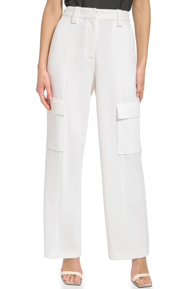 DKNY Straight Leg Crepe Cargo Pants in Ivory Cover