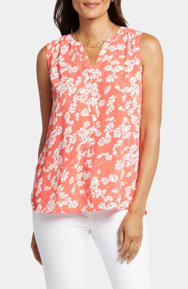 NYDJ Print Pleat Back Sleeveless Split Neck Blouse in Magdalene Cover