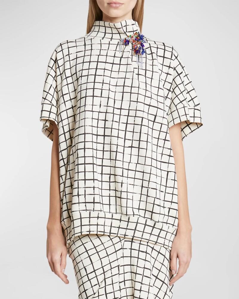 Dries Van Noten Halovara Grid Print Blouse with Rhinestone Details Cover