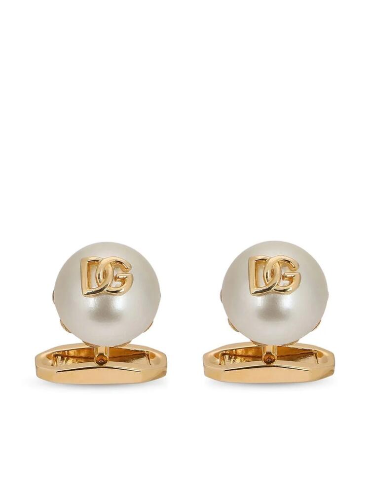 Dolce & Gabbana DG-logo pearl-embellished cufflinks - Gold Cover