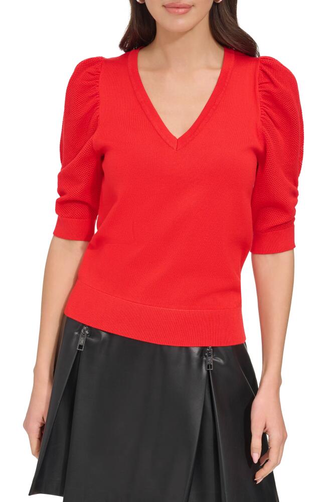 DKNY Puff Sleeve V-Neck Sweater in Flame Cover