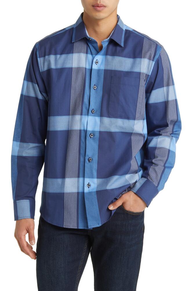 Tommy Bahama Lazlo Lux Grande Plaid Stretch Cotton & Silk Button-Up Shirt in Mountain Bluebell Cover