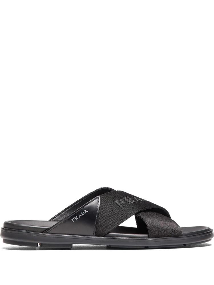 Prada logo-detail crisscross slides - Black Cover