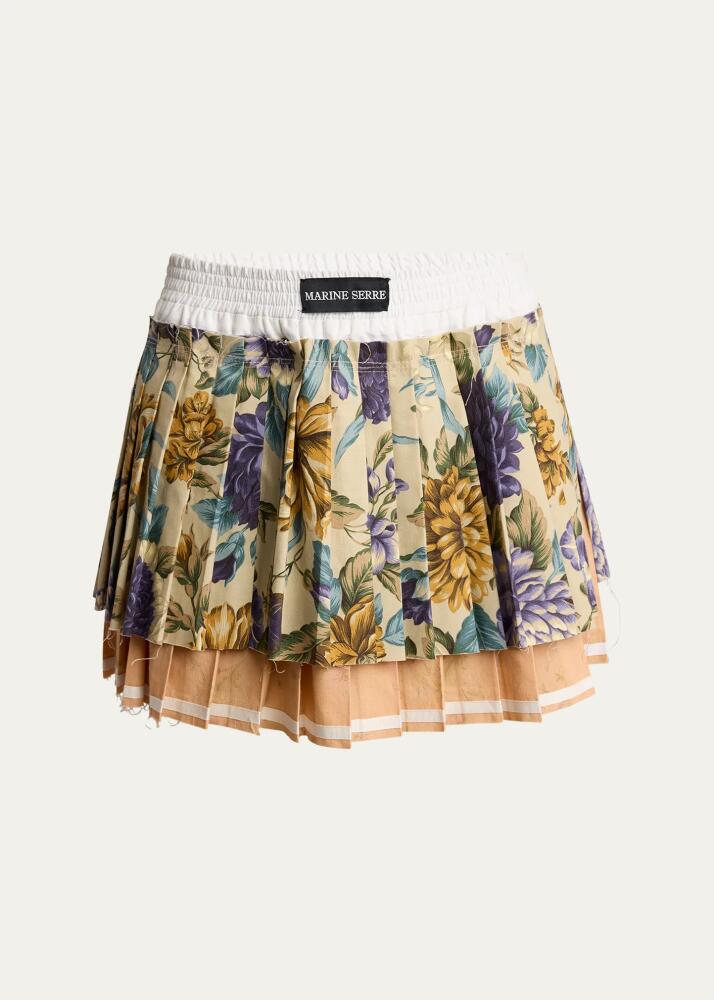 Marine Serre Upcycled Layered Floral Pleated Mini Skirt Cover