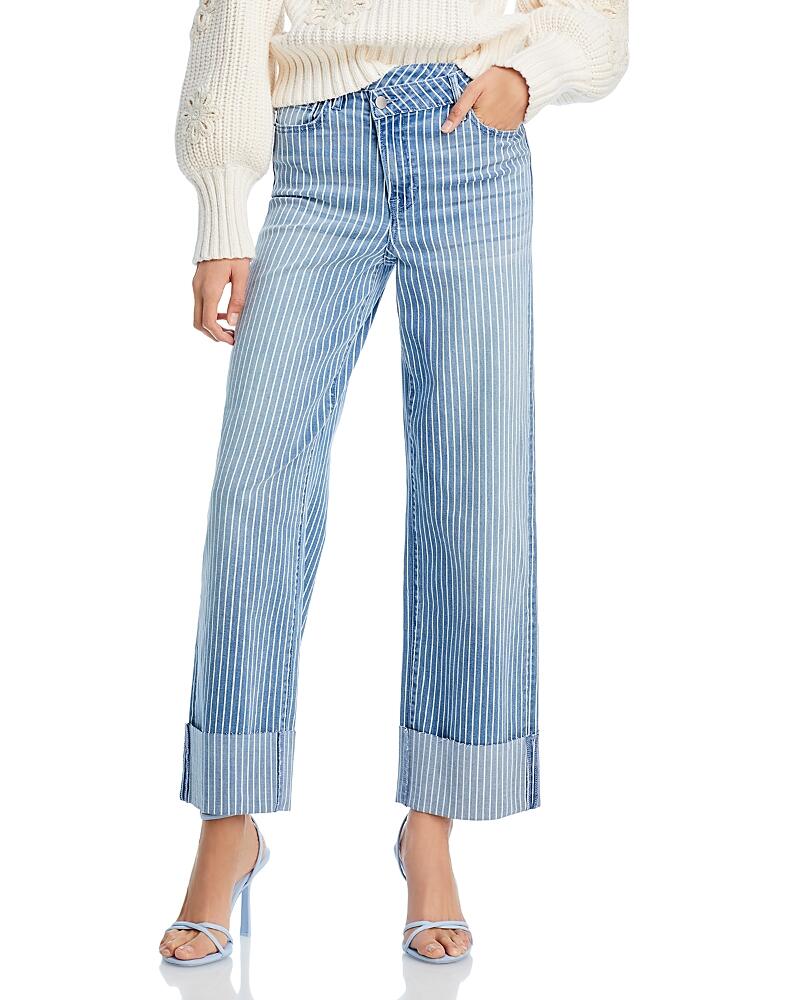 Aqua Striped Cuffed Dad Jeans in Medium Wash - Exclusive Cover