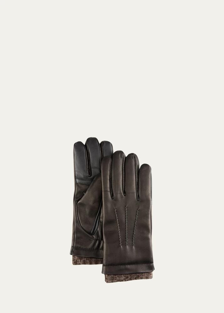 Bergdorf Goodman Men's Leather Gloves w/ Knit Lining Cover