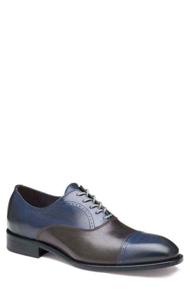 Johnston & Murphy Ellsworth Cap Toe Oxford in Navy/brown Italian Calfskin Cover