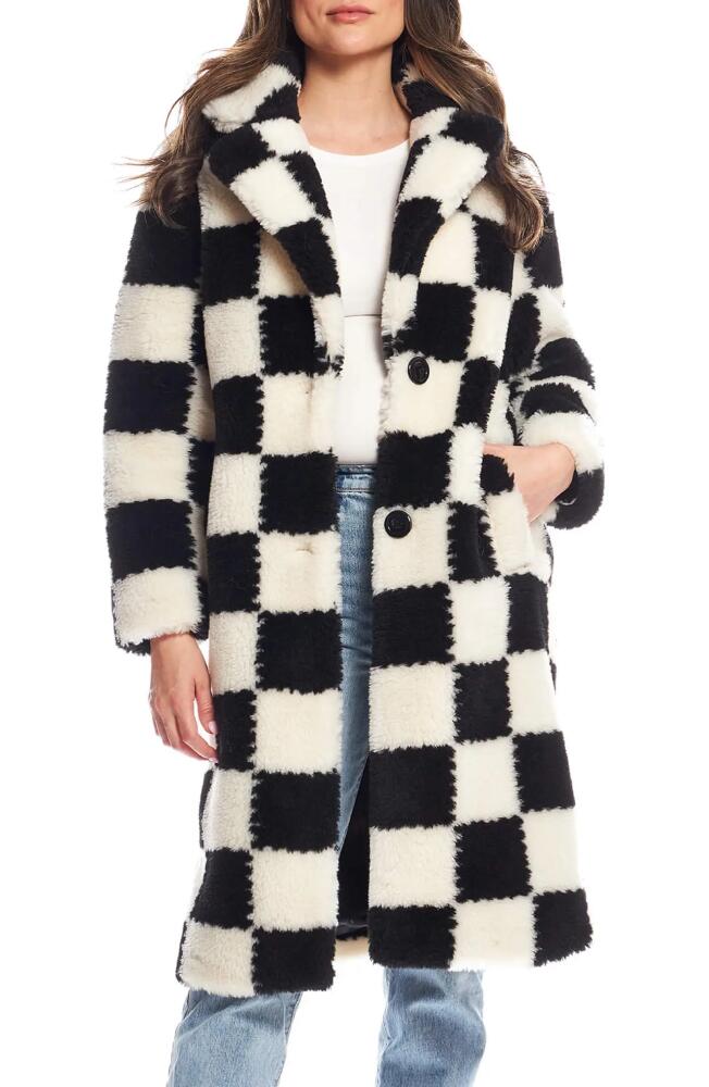 DONNA SALYERS FABULOUS FURS Checkmate High Pile Fleece Longline Coat in Multi Cover