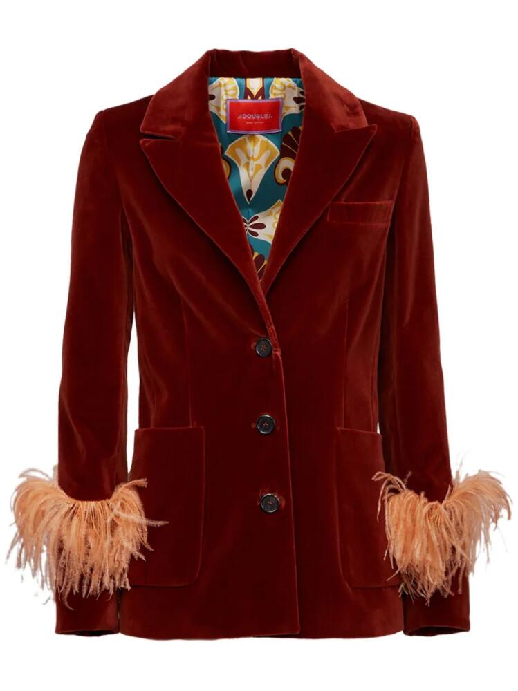 La DoubleJ Keaton feather-trim velvet blazer - Red Cover