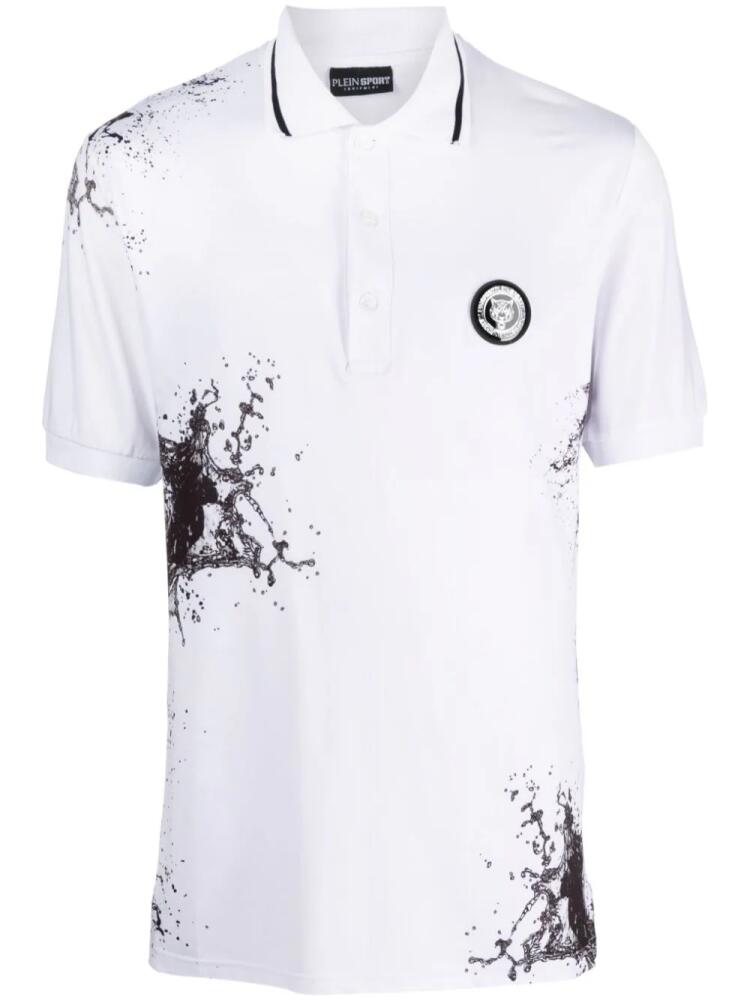 Plein Sport Splash-print cotton polo shirt - White Cover