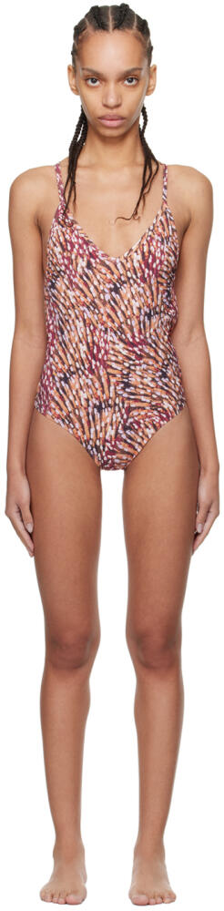 Isabel Marant Etoile Beige & Pink Swan One-Piece Swimsuit Cover