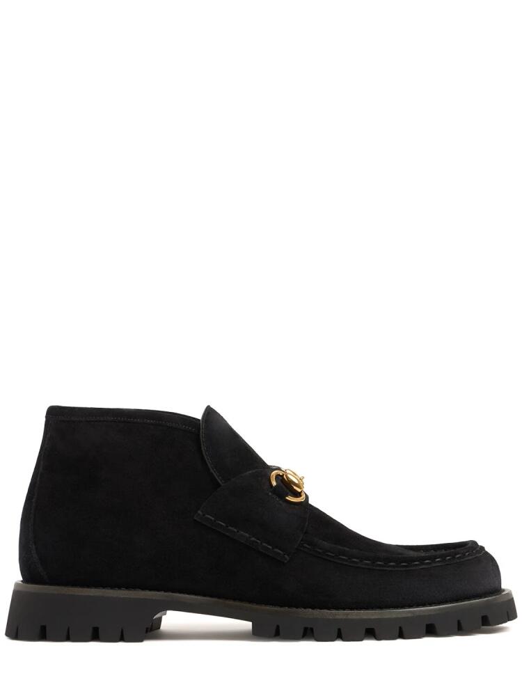 GUCCI 15mm Suede Ankle Boots W/ Horsebit Cover