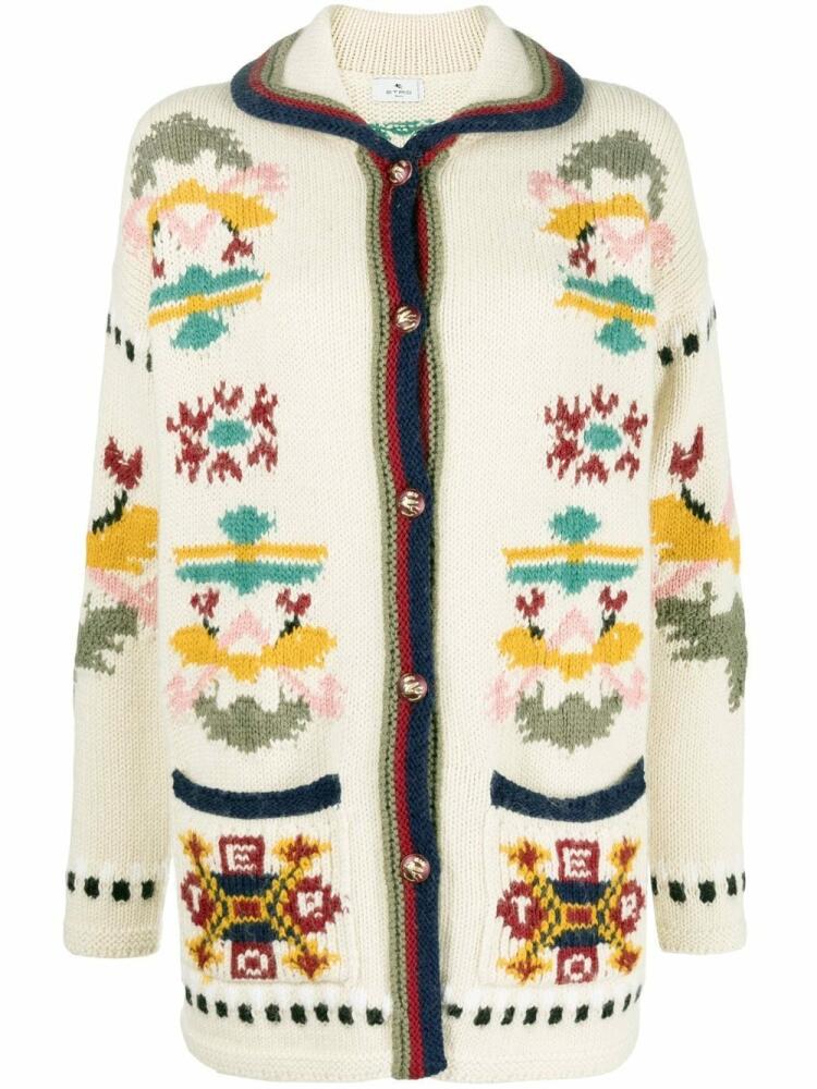 ETRO geometric floral intarsia-knit cardigan - White Cover