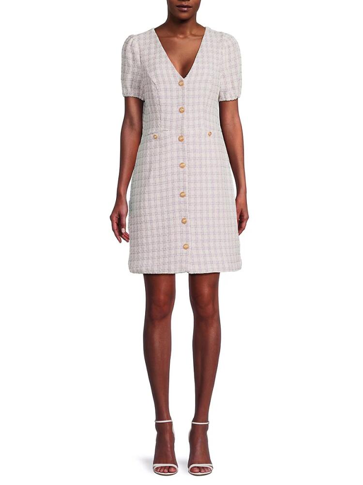 NANETTE nanette lepore Women's Checked Tweed Mini Dress - Lilac White Cover