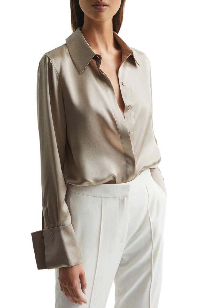 Reiss Haley Silk Button-Up Shirt in Champagne Cover