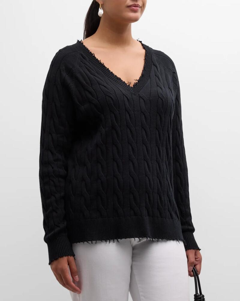 Minnie Rose Plus Size Frayed Cable-Knit Sweater Cover