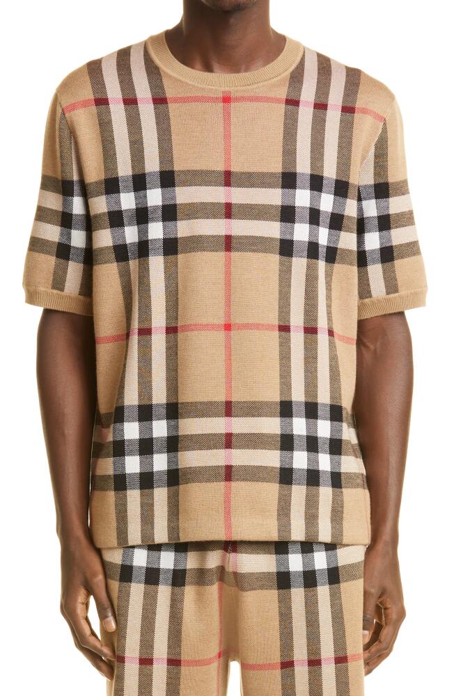 burberry Wells Check Jacquard Silk & Wool Sweater T-Shirt in Soft Fawn Cover