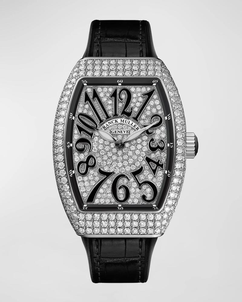 Franck Muller Lady Vanguard Diamond Watch w/ Alligator Strap, Black Cover