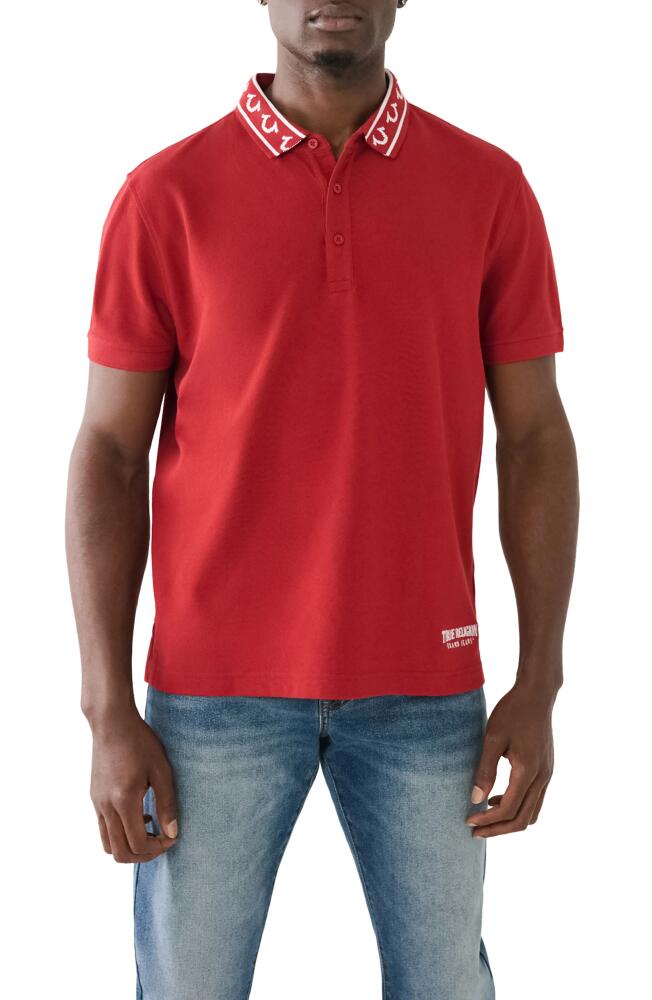 True Religion Brand Jeans Logo Collar Cotton Polo in Red Dahlia Cover