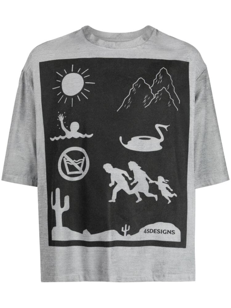 4SDESIGNS graphic-print mélange-effect T-shirt - Grey Cover