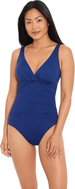 LAUREN Ralph Lauren Beach Club Solids Twist Over-the-Shoulder Underwire One-Piece (Sapphire) Women's Swimsuits One Piece Cover