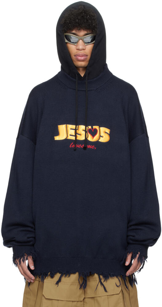 VETEMENTS Navy 'Jesus Loves You' Sweater Cover