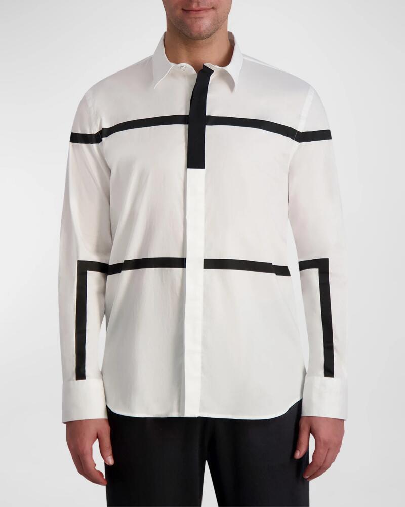 Karl Lagerfeld Paris White Label Men's Placed-Print Button Down Sport Shirt Cover