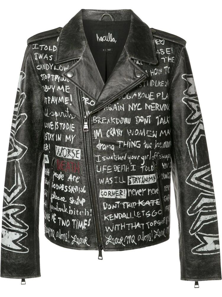 Haculla text print biker jacket - Black Cover