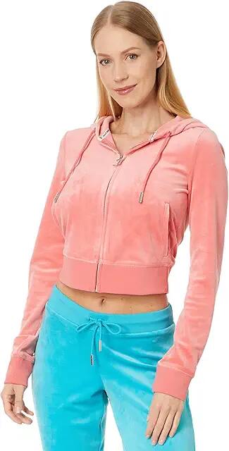 Juicy Couture Solid Classic Juicy Hoodie With Crown Hotfix (Coral Haze) Women's Sweater Cover