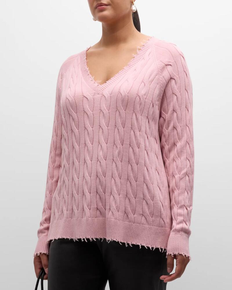 Minnie Rose Plus Size Frayed Cable-Knit Sweater Cover