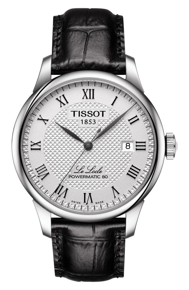 Tissot Le Locle Powermatic 80 Automatic Leather Strap Watch, 39mm in Black/Silver Cover