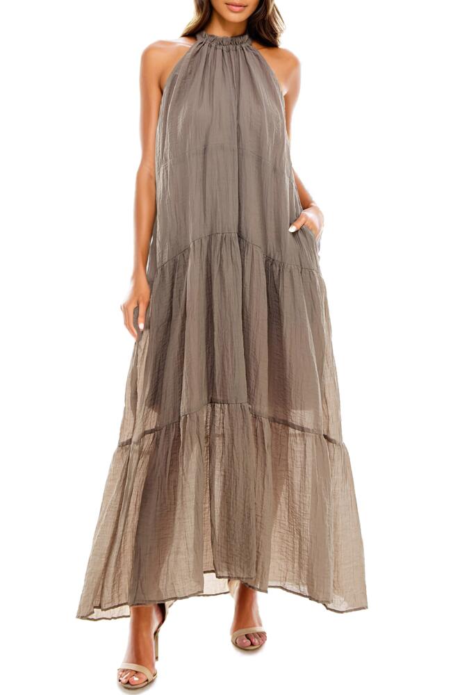 Socialite Sleeveless Tiered Maxi Dress in Taupe Cover