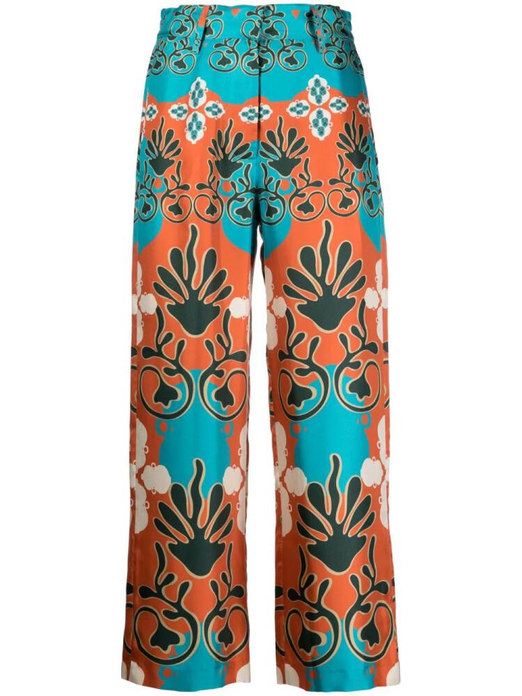 PAULA patterned-jacquard wide-leg trousers - Blue Cover