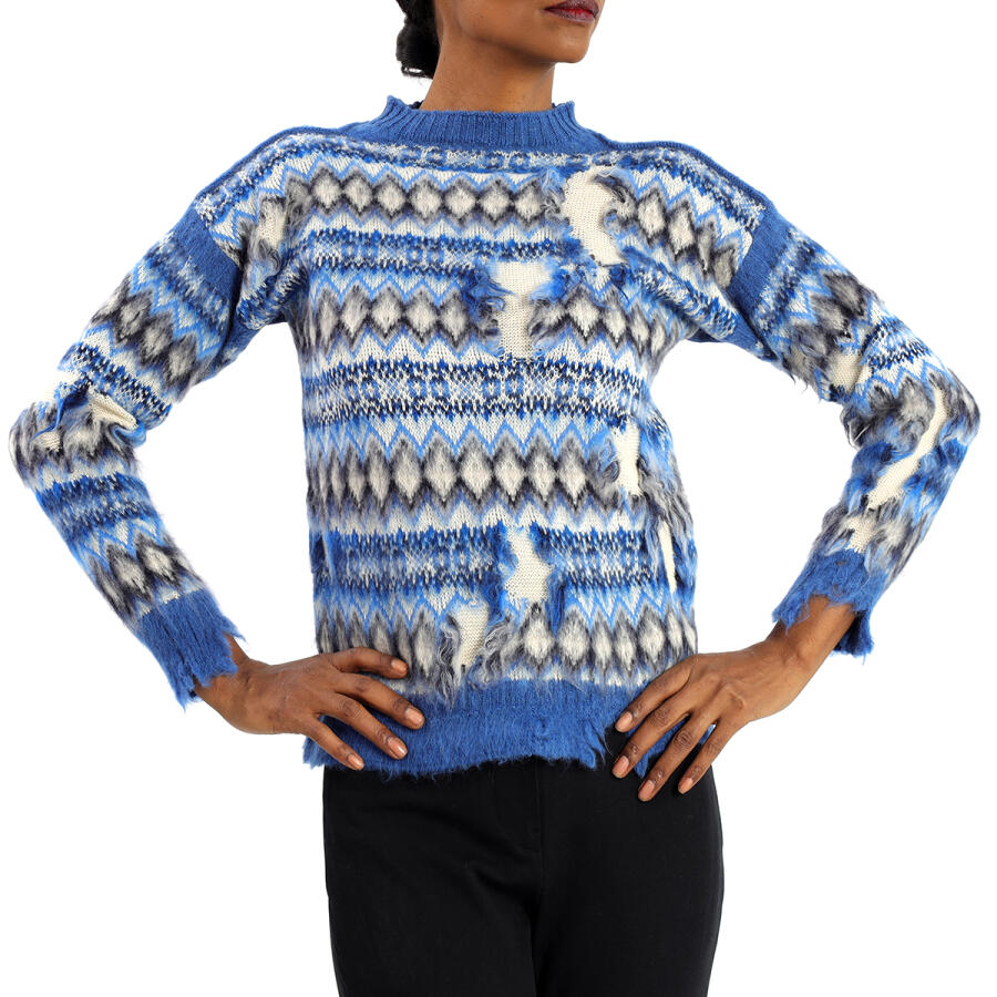 Maison Margiela Ladies Fair Isle Distressed Crewneck Jumper Cover