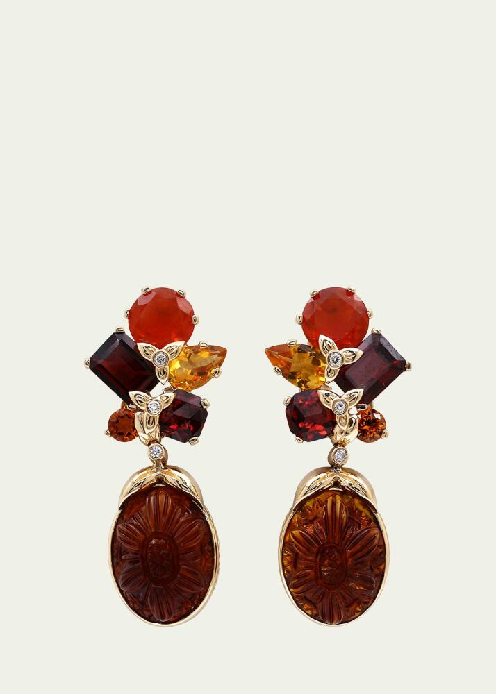 Stephen Dweck Hand Carved Amber, Fire Opal, Garnet and Citrine Earrings in 18K Gold Cover