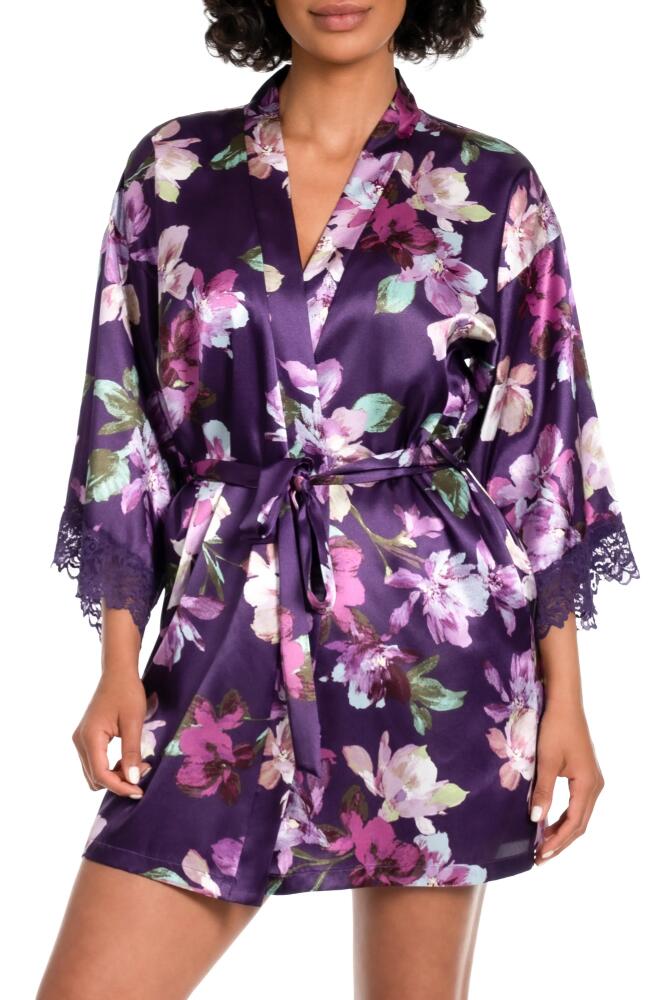 In Bloom by Jonquil Giovanna Lace Trim Satin Robe in Deep Purple Cover