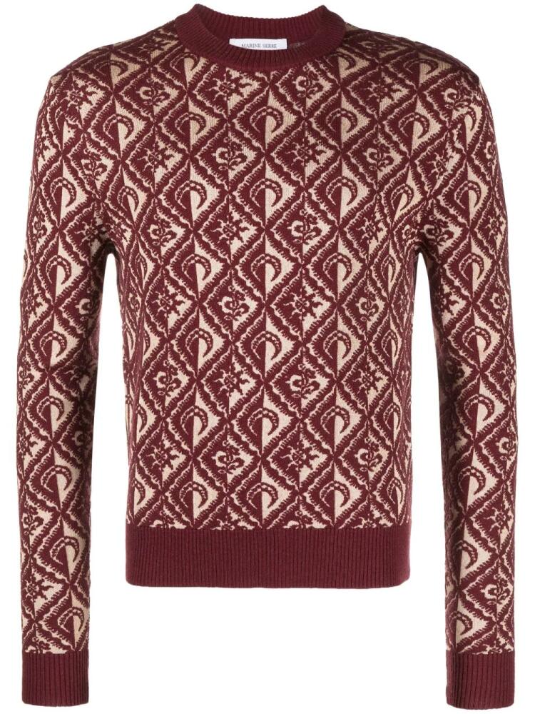 Marine Serre Moon Diamant jacquard wool-blend jumper - Red Cover