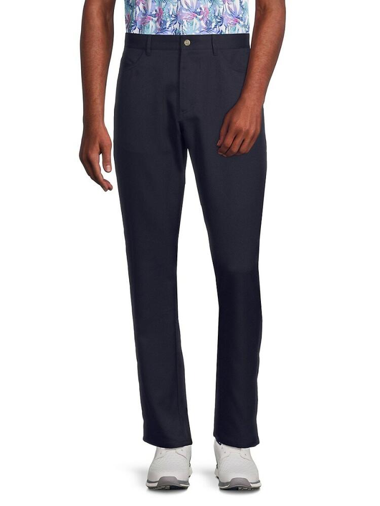 TailorByrd Men's Solid Flat Front Pants - Navy Cover