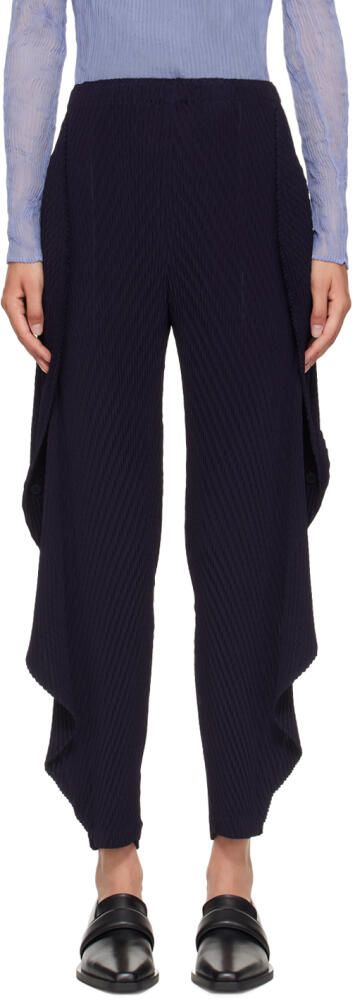 ISSEY MIYAKE Navy Orbicular Pleats Trousers Cover