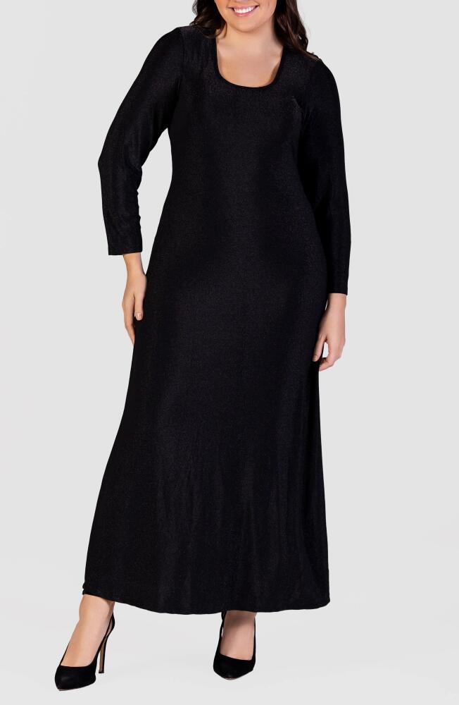 24seven Comfort Apparel Shimmer Knit Long Sleeve Maxi Dress in Black Cover