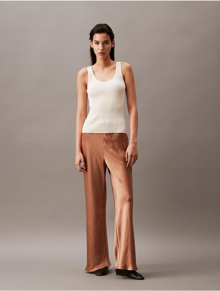 Calvin Klein Women's Crushed Satin Wide Leg Pants - Brown Cover