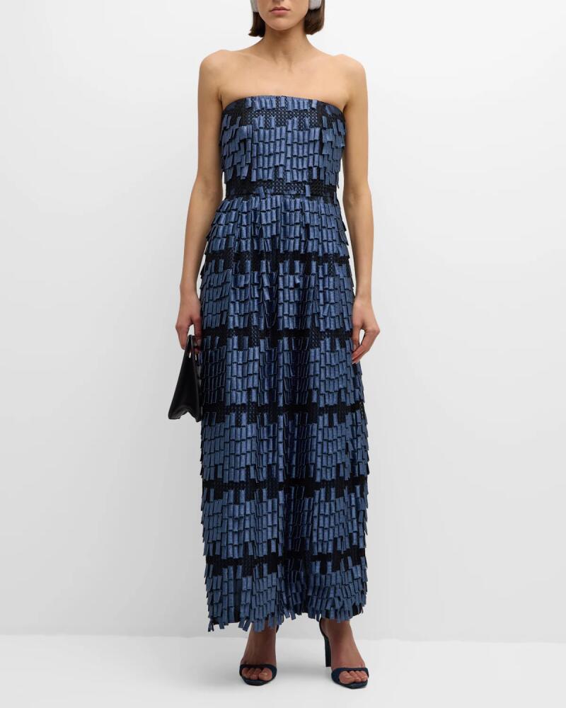 Giorgio Armani Strapless Geometric Fringe Effect Gown Cover