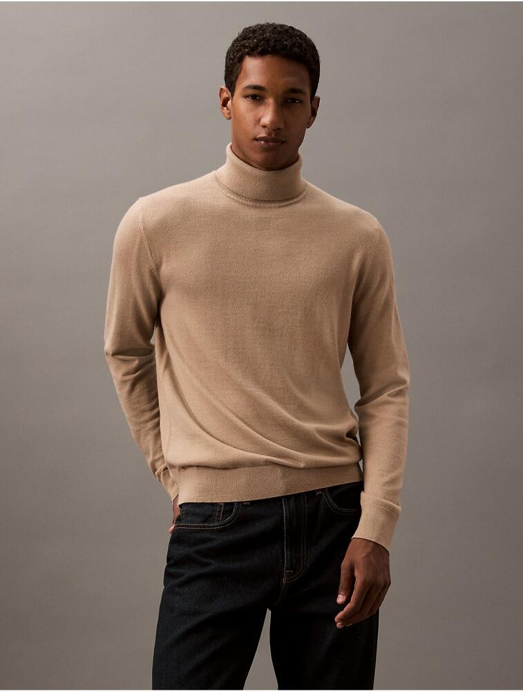 Calvin Klein Men's Extra Fine Merino Blend Turtleneck Sweater - Brown Cover