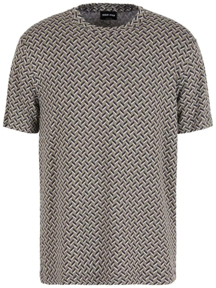 Giorgio Armani chevron-pattern jacquard T-shirt - Grey Cover